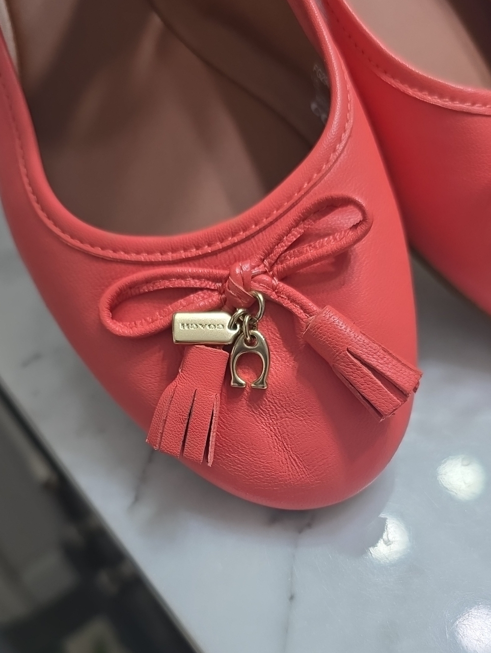 COACH Coral Pink Leather Ballet Flats with Tassel       ***shoes have been in a - Picture 7 of 7